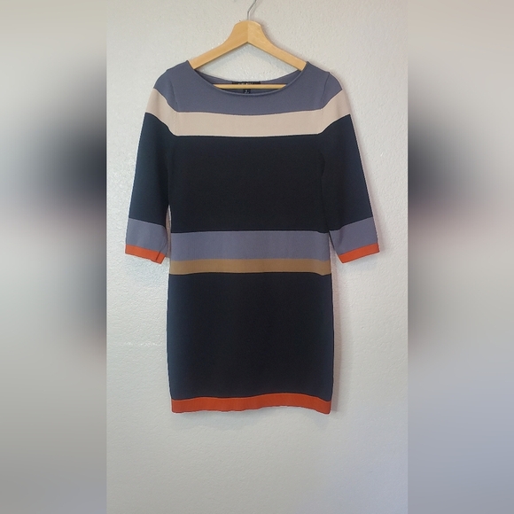💚5/$25 Nine West Colorblock Striped Sheath Stretck Snit Dress Size Small - Picture 1 of 7